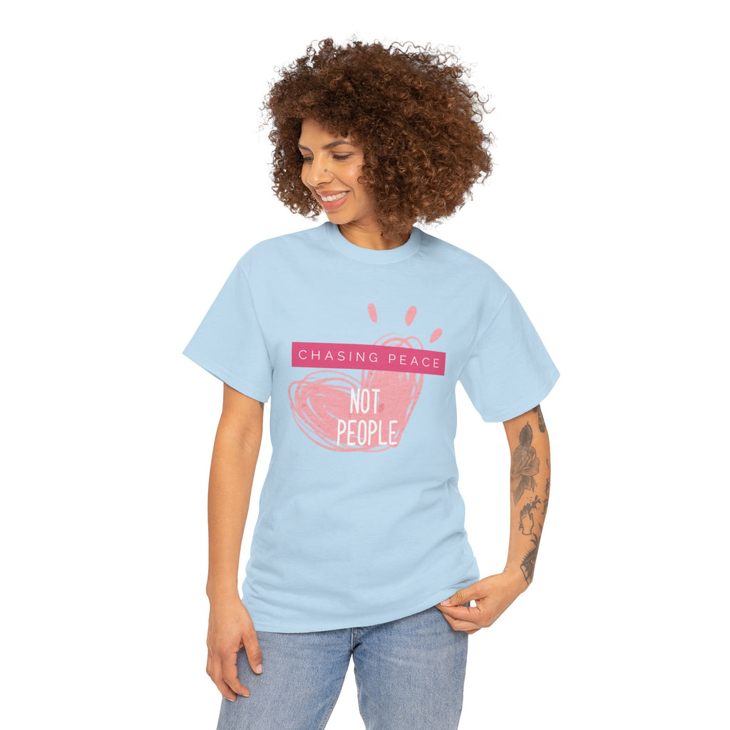 Chasing Peace Not People Tee — Pink Graphic Mental Health Awareness T‑Shirt