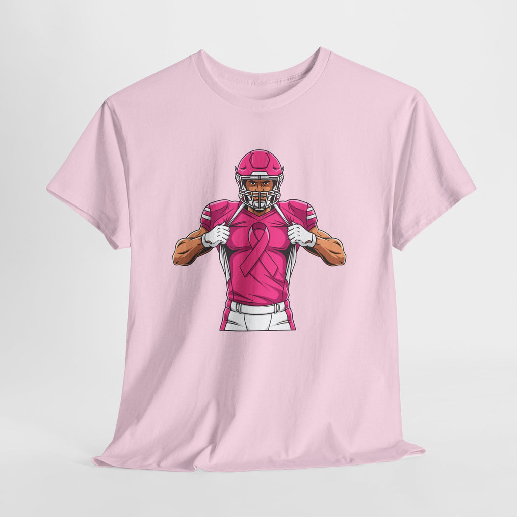Football Player Revealing Pink Ribbon Tee — Breast Cancer Awareness Sports Shirt