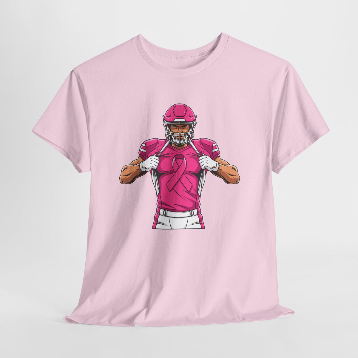 Football Player Revealing Pink Ribbon Tee — Breast Cancer Awareness Sports Shirt
