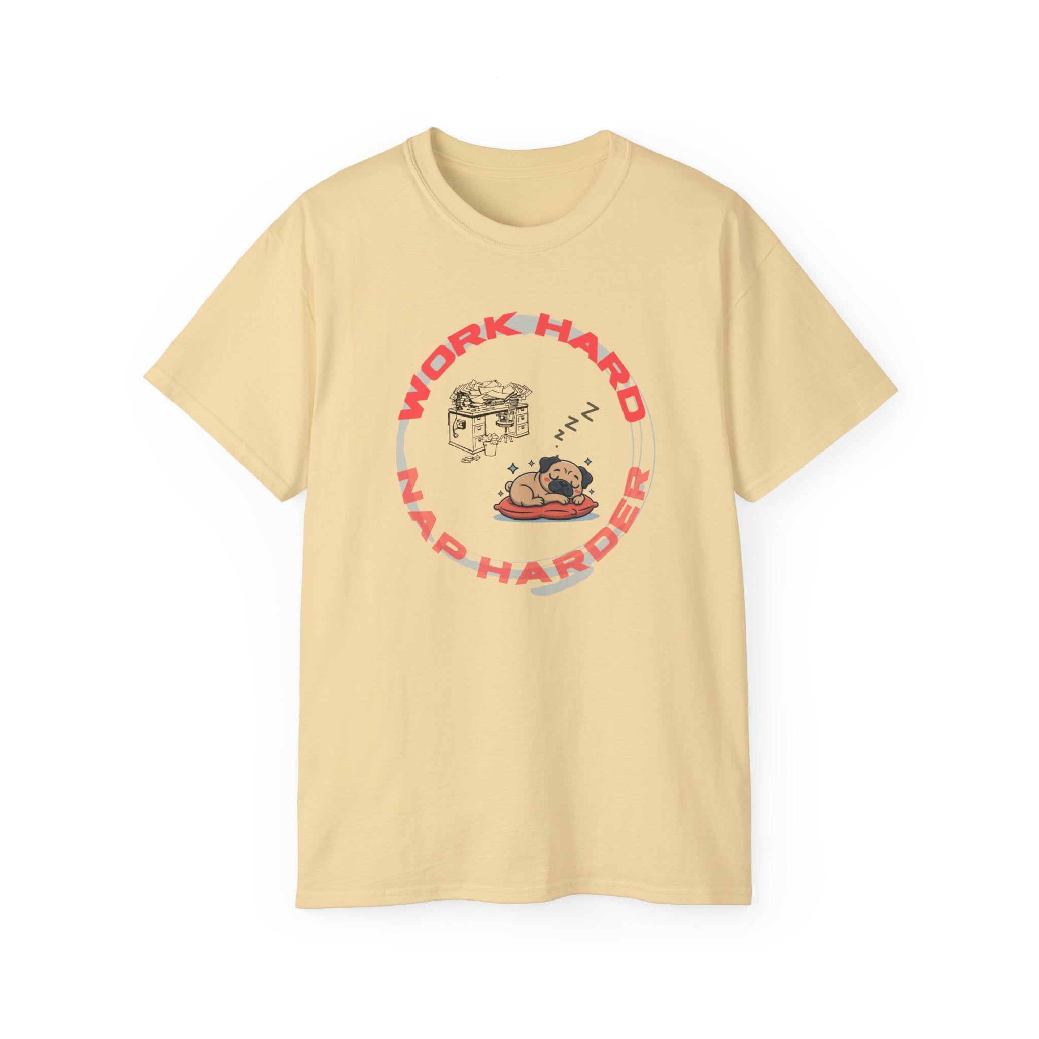 Work Hard Nap Harder T‑Shirt — Funny Sleep Lover Graphic Tee