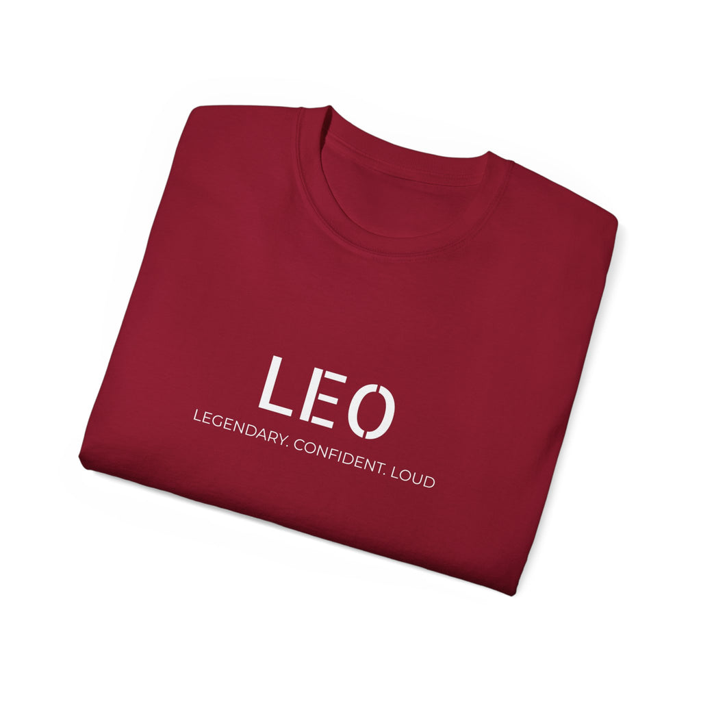 Leo Zodiac T-Shirt — "LEO: Legendary Confident Loud" Minimal Horoscope Tee