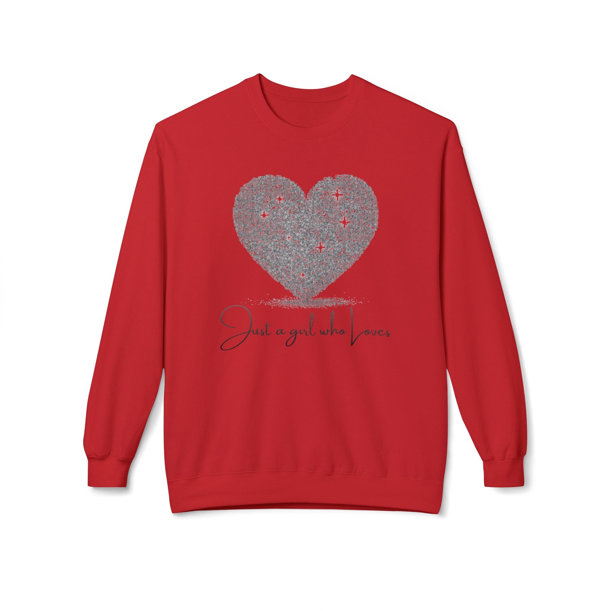 Crewneck Sweatshirt - Glitter Heart "Just a girl who loves" Cozy Graphic Pullover