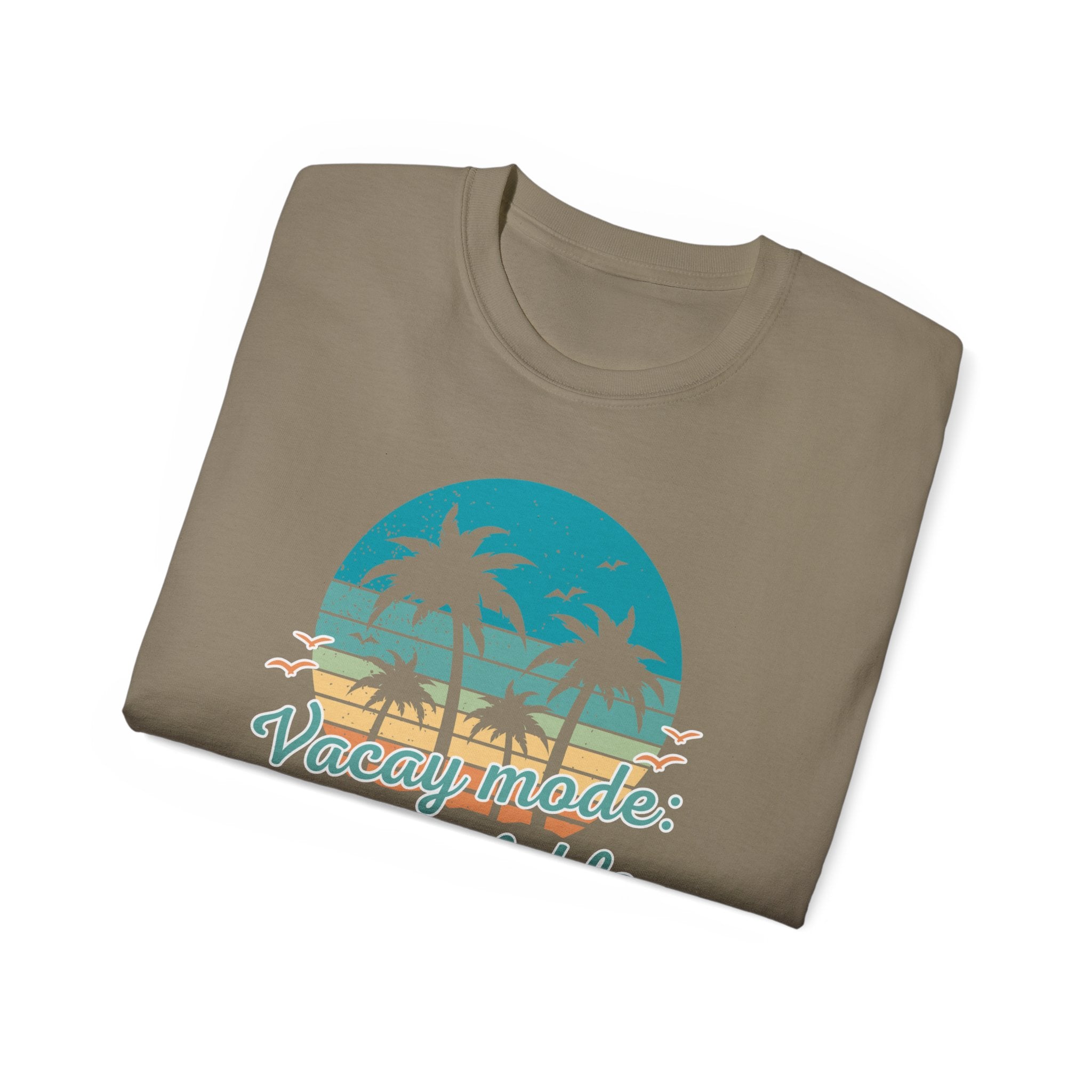 Vacation Mode Tee — Retro Palm Beach Sunset Graphic T-Shirt