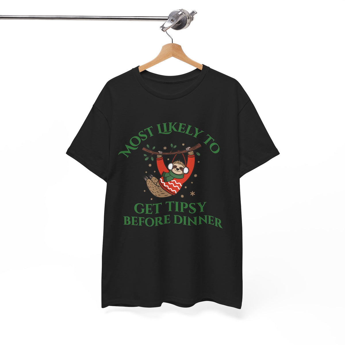 Most Likely to Get Tipsy Before Dinner Christmas Sloth T-Shirt
