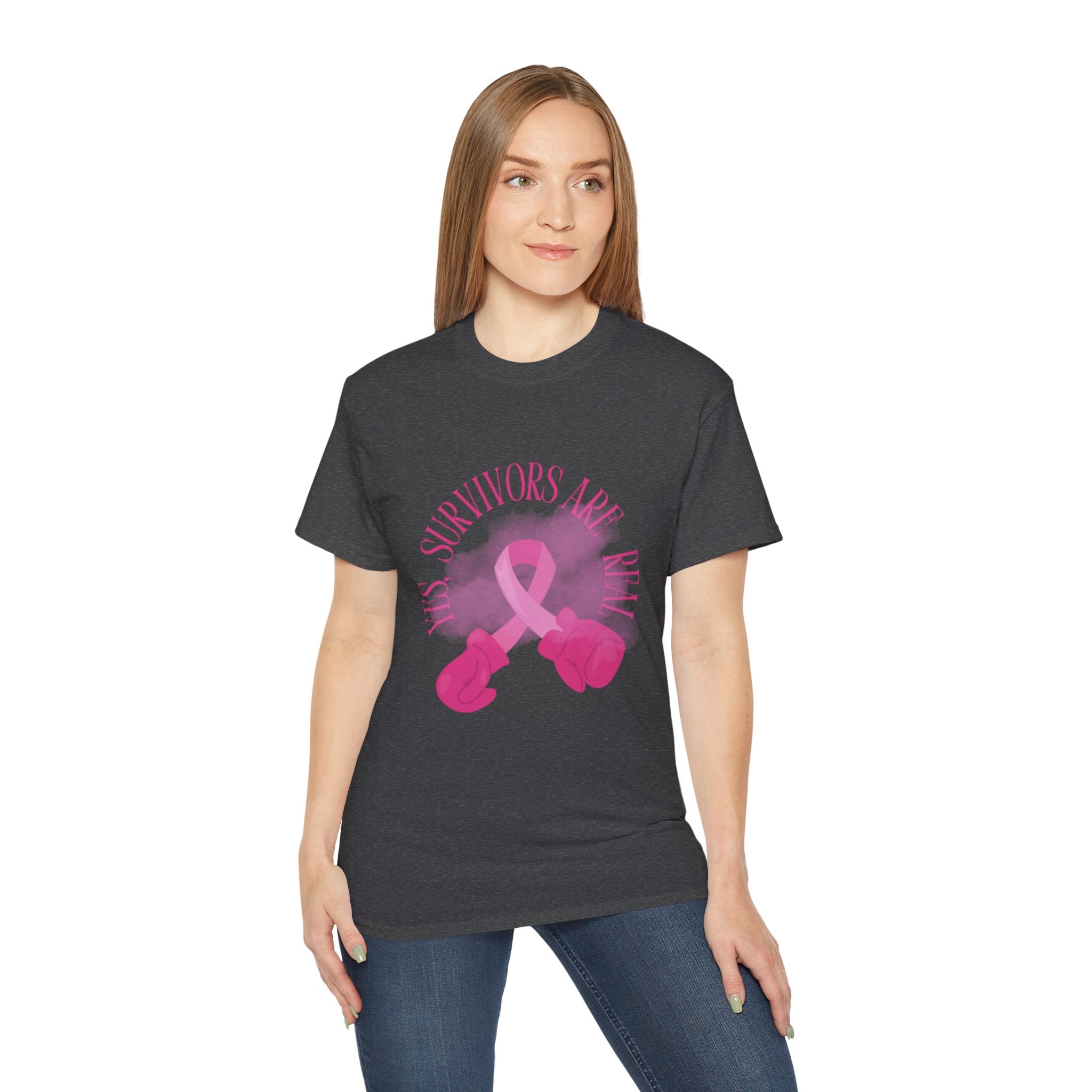 Breast Cancer Survivors Are Real T-Shirt — Pink Ribbon Boxing Gloves Tee