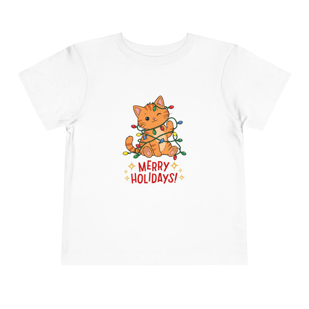 Toddler Merry Holidays Cat Christmas Short Sleeve Tee