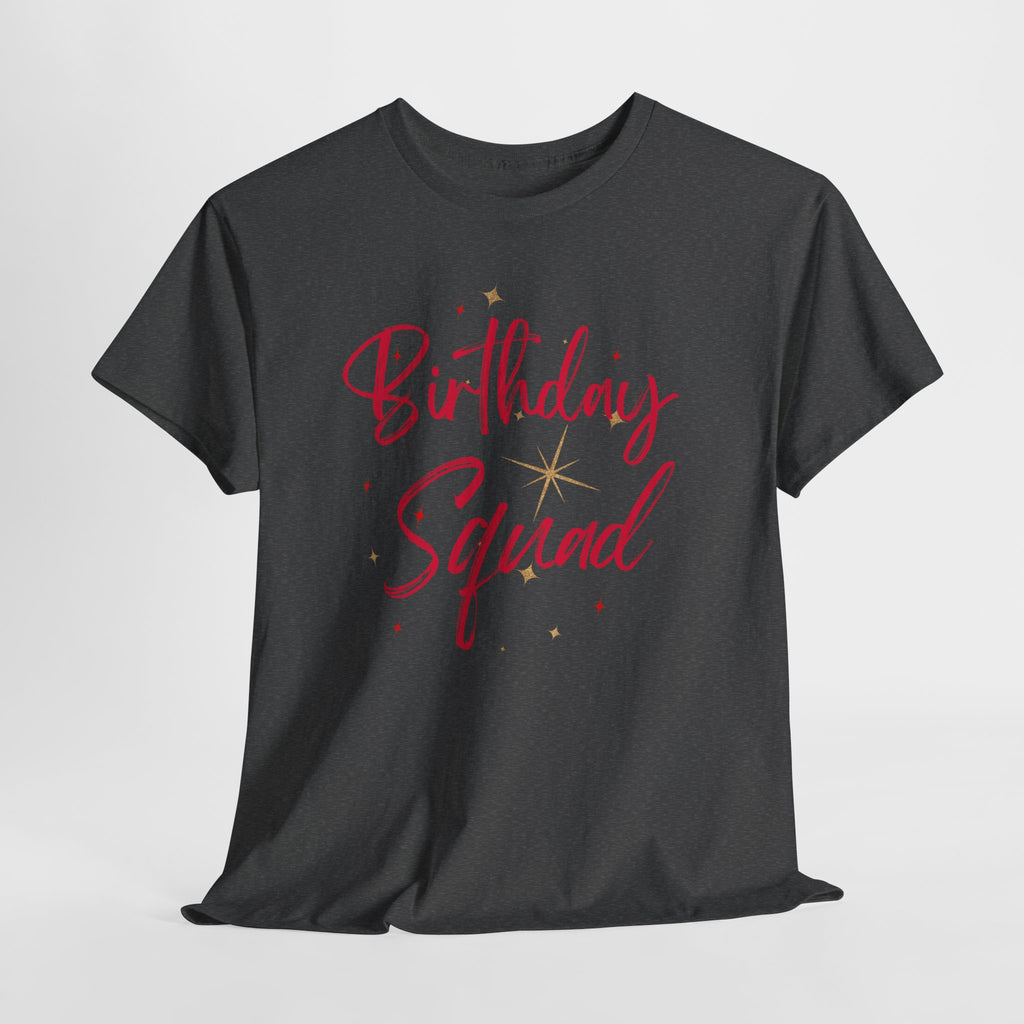 Birthday Squad T-Shirt — Women's Party Tee with Pink Script & Gold Stars