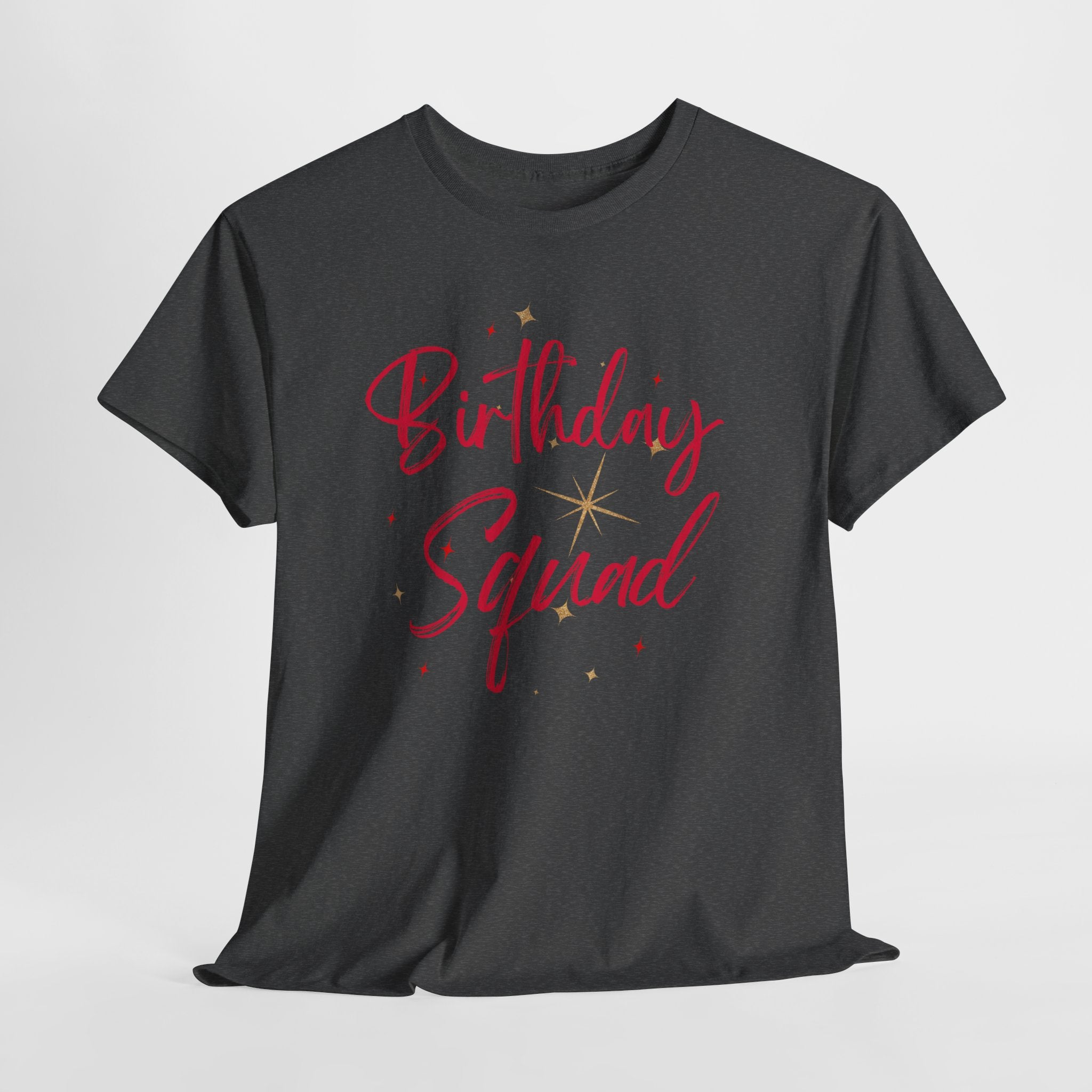 Birthday Squad T-Shirt — Women's Party Tee with Pink Script & Gold Stars