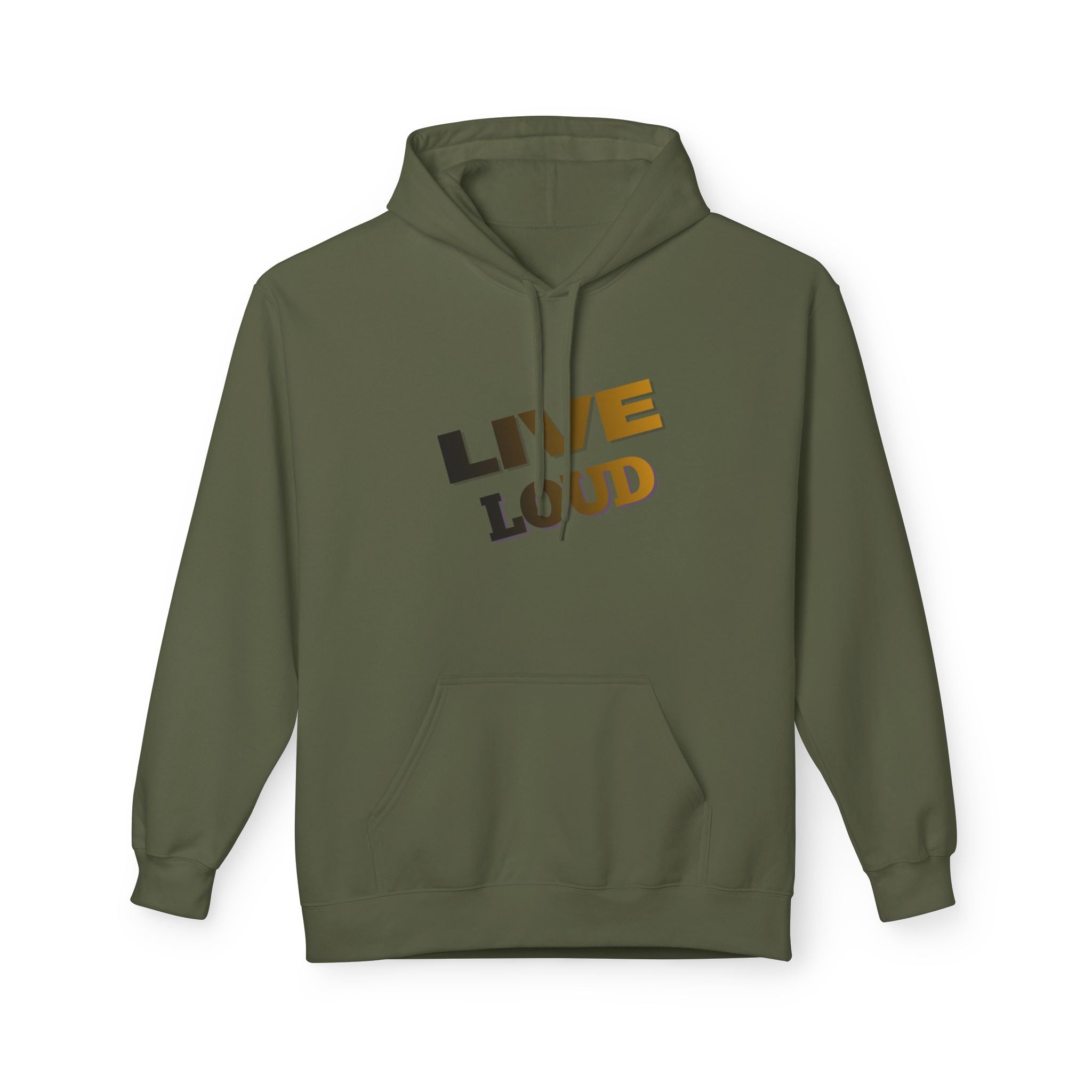Live Loud Hoodie — Bold Diagonal Text Graphic Pullover