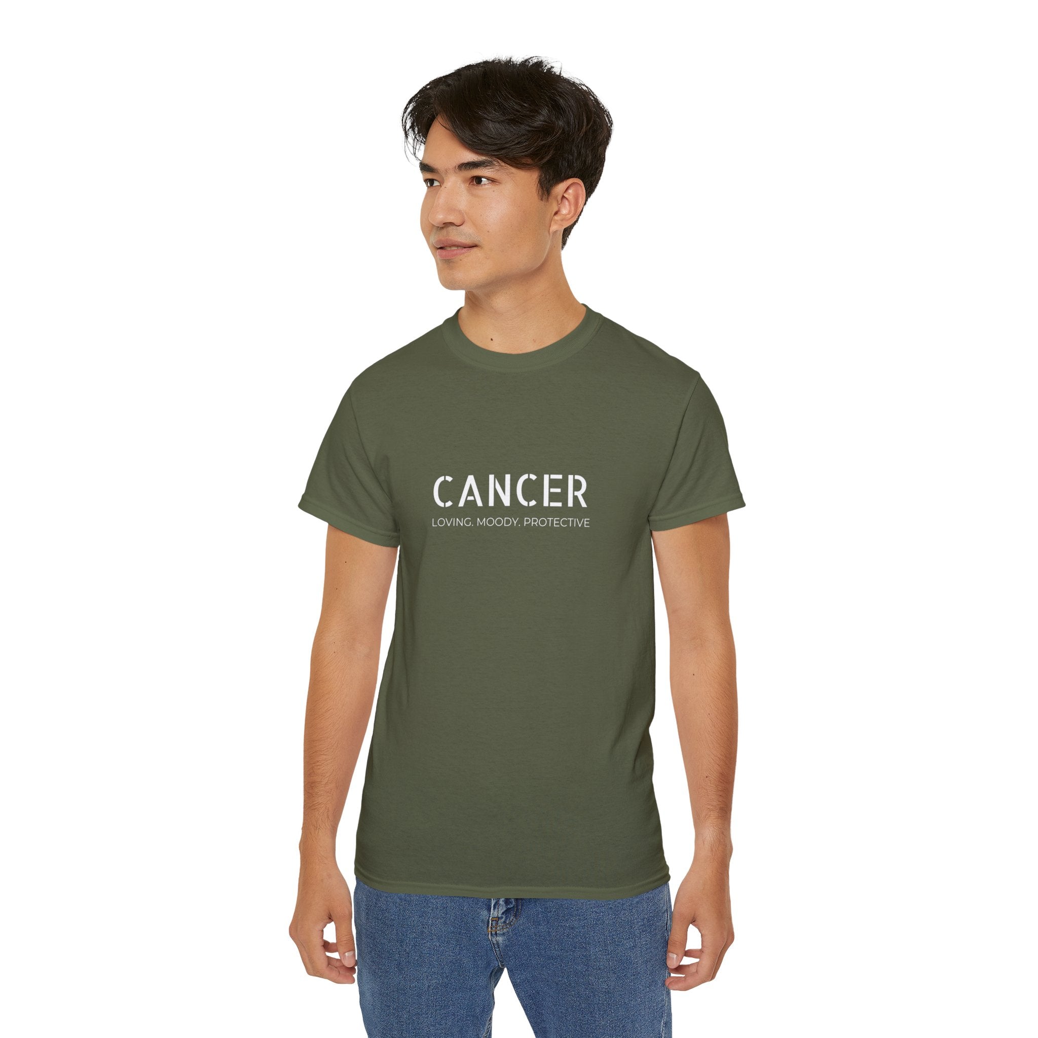 Cancer Zodiac Tee — "Loving. Moody. Protective." Astrological Birthsign T-Shirt