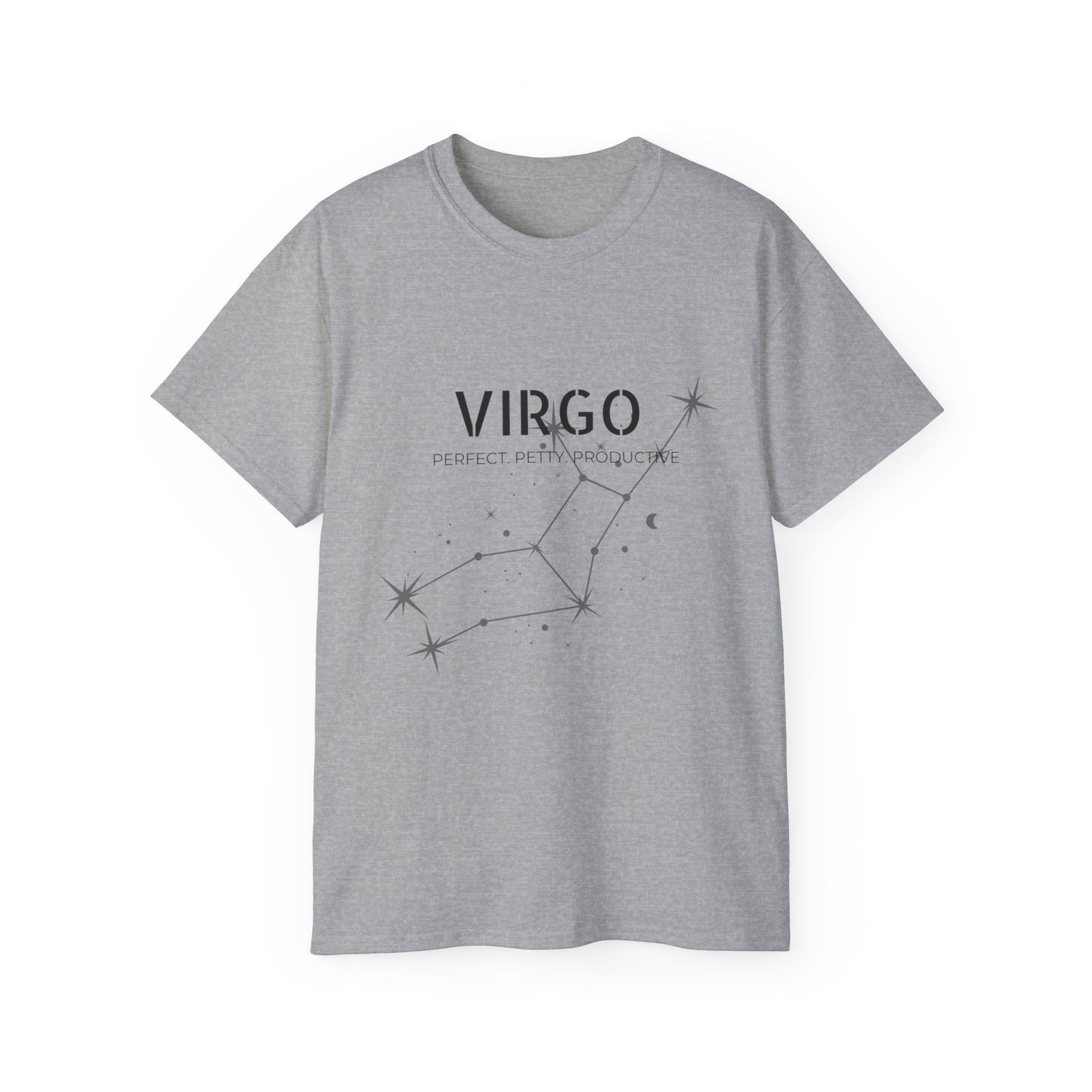 Virgo Constellation T‑Shirt — Virgo Zodiac Tee with 'Perfectly Imperfect' Script