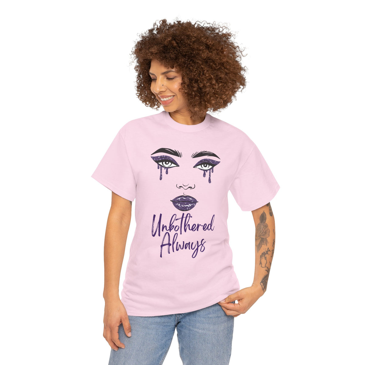 "Unbothered Always" Graphic Tee — Feminine Tear-Track Face Design