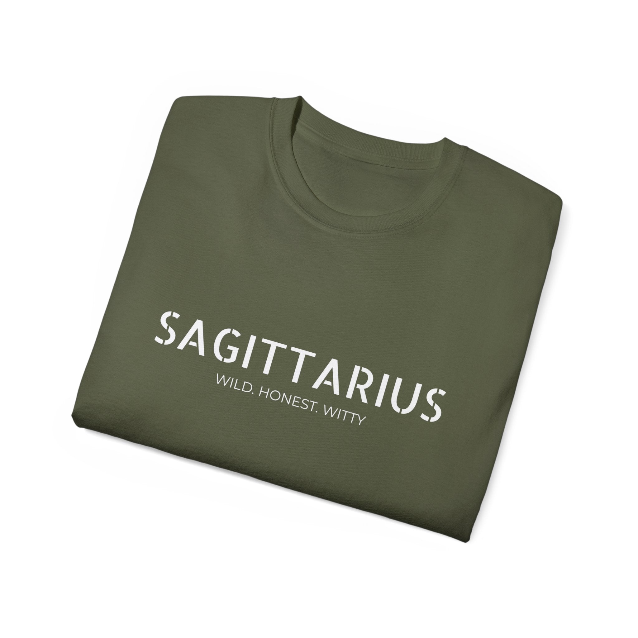 Sagittarius Tee — "Wild. Honest. Witty." Zodiac Shirt for Astrology Lovers