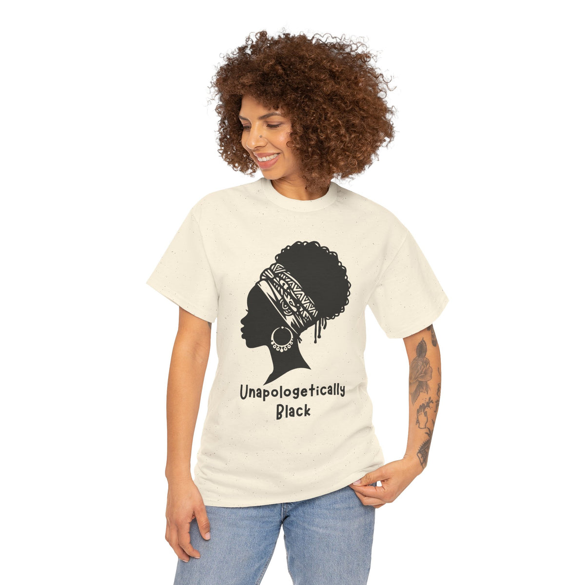Meditative Woman Line Art Tee – "Unapologetically Black" Cotton T‑Shirt