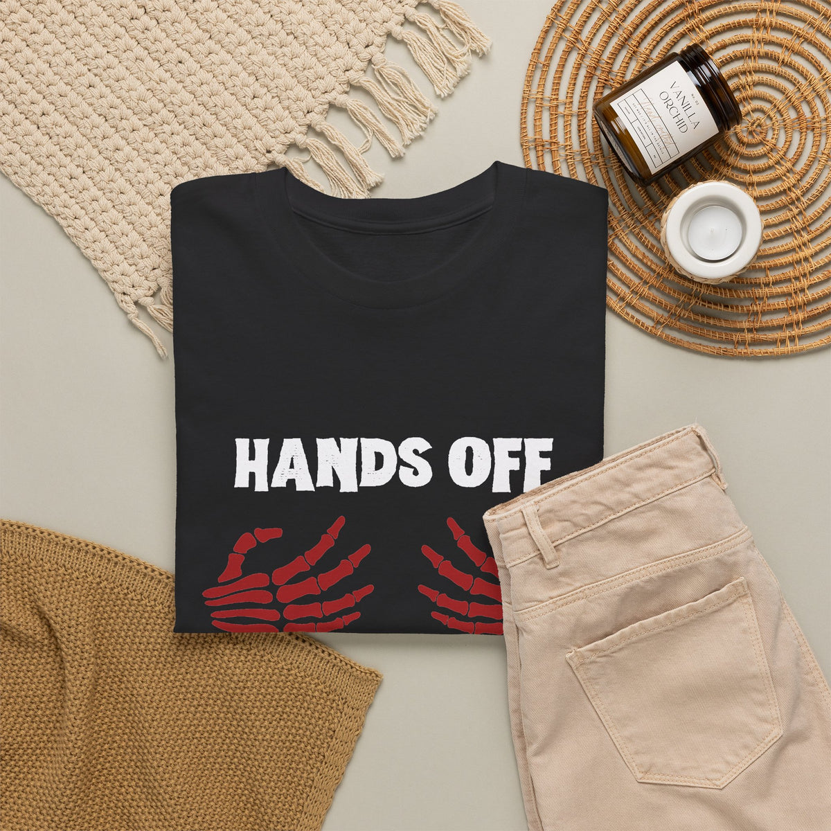 Hands Off My Boo-bies Halloween T-Shirt — Spooky Skeleton Hands Graphic Tee