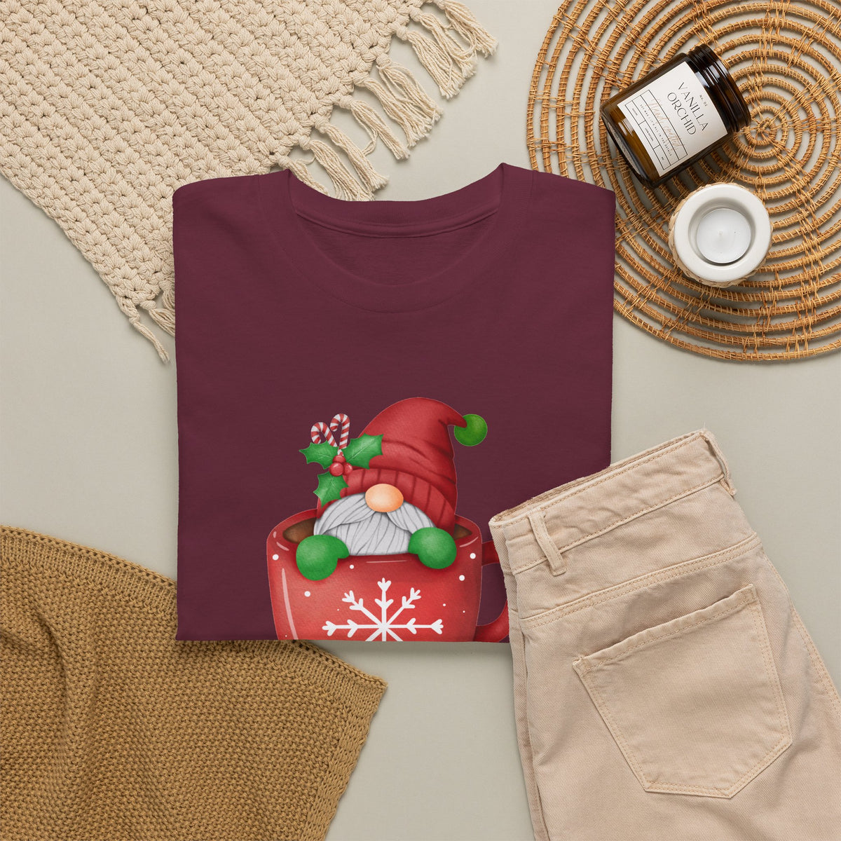 Merry Christmas Gnome in Mug Graphic T-Shirt
