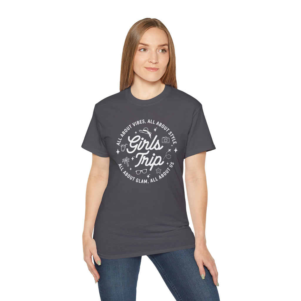 Girls Trip T-Shirt — 'All About Vibes, All About Style' Graphic Tee for Bachelorette & Vacation
