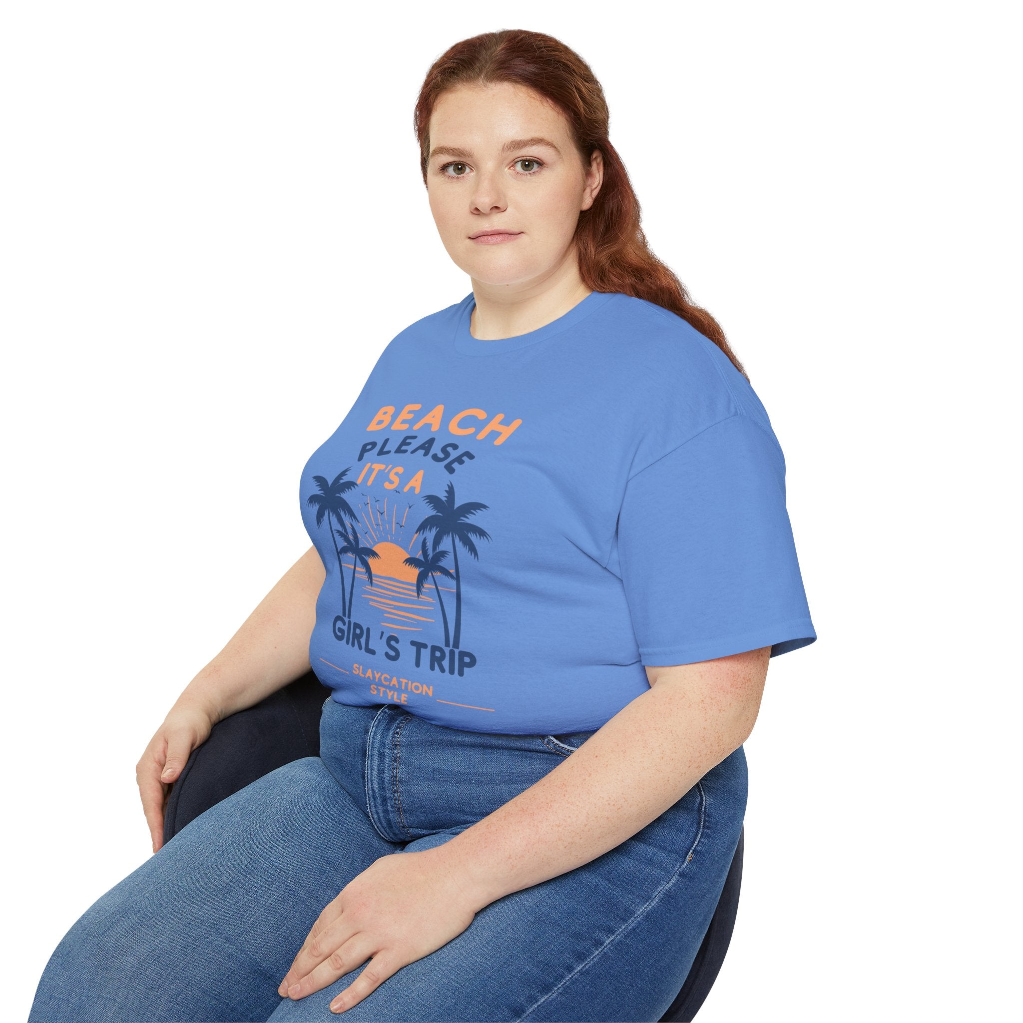 Beach Please It's a Girl's Trip Tee — Tropical Palm Sunset Vacation Shirt