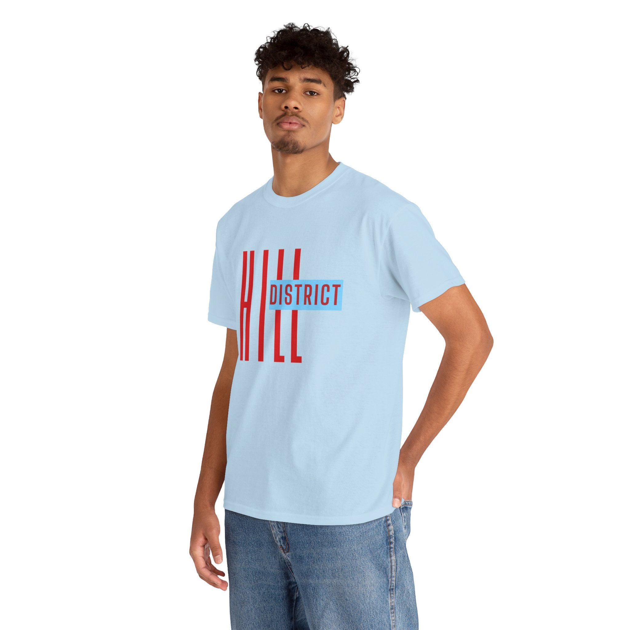 Hill District T-Shirt — Retro Red & Blue 'DISTRICT' Graphic Tee