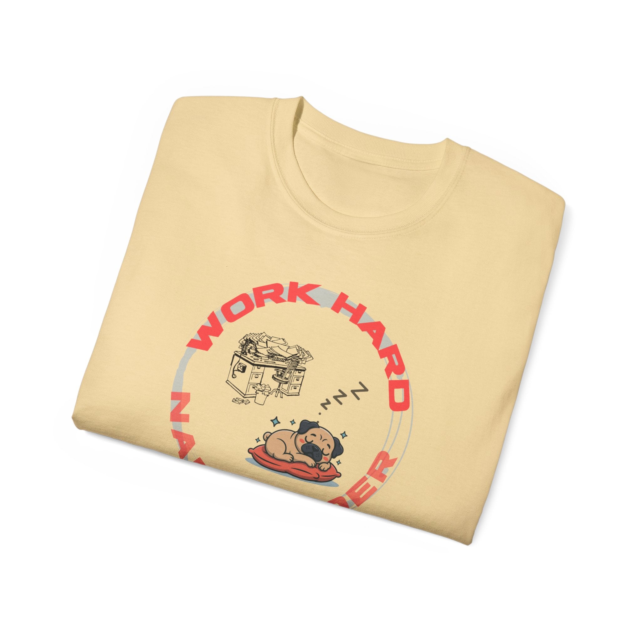 Work Hard Nap Harder T‑Shirt — Funny Sleep Lover Graphic Tee
