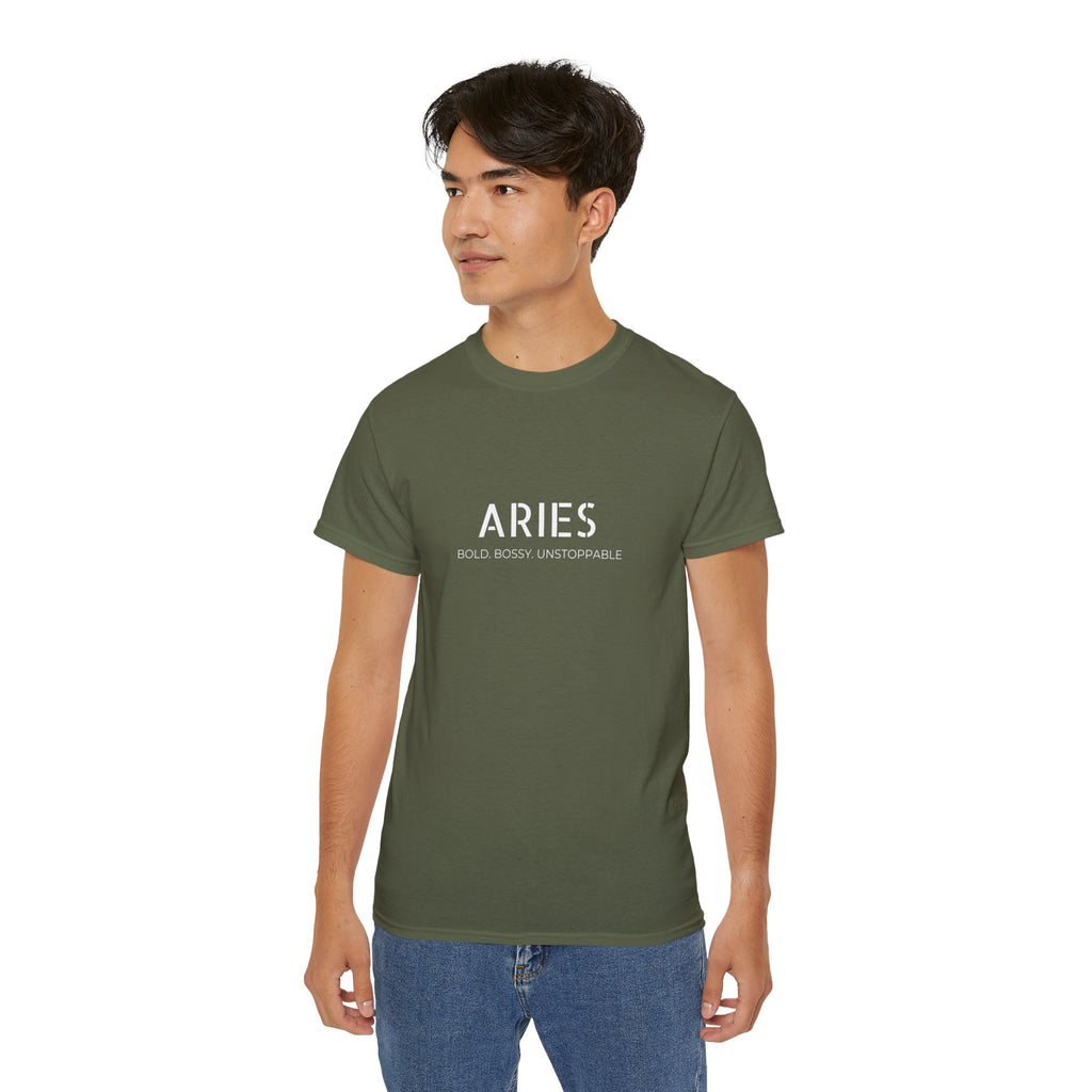 Aries Zodiac T‑Shirt — "Bold. Bossy. Unstoppable." Cotton Tee