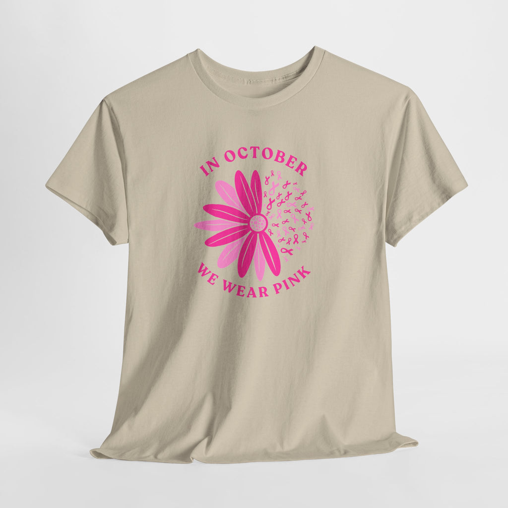 Breast Cancer Awareness Tee — "In October We Wear Pink" Floral Design