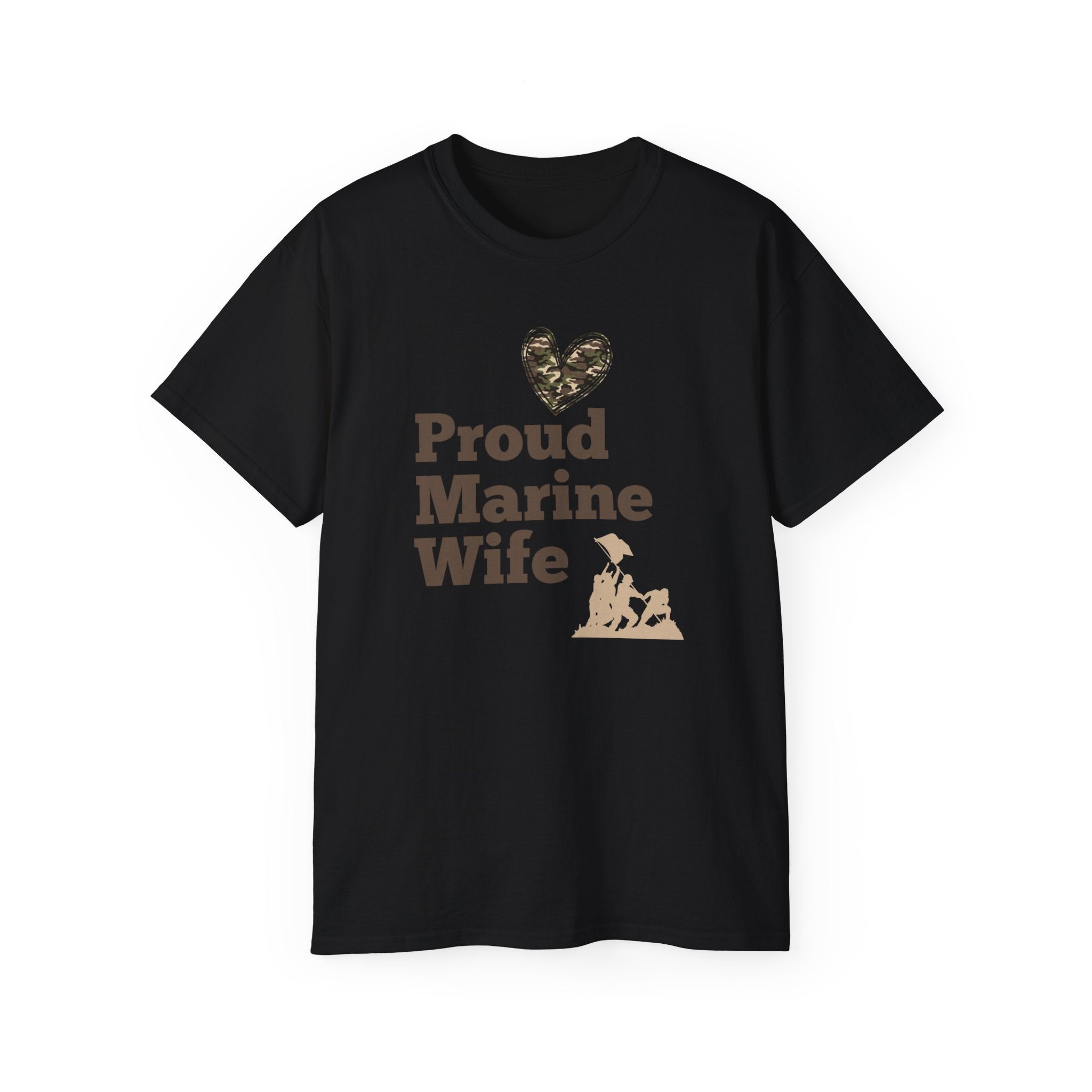 Proud Marine Wife T-Shirt — Camouflage Heart & Marine Family Tee