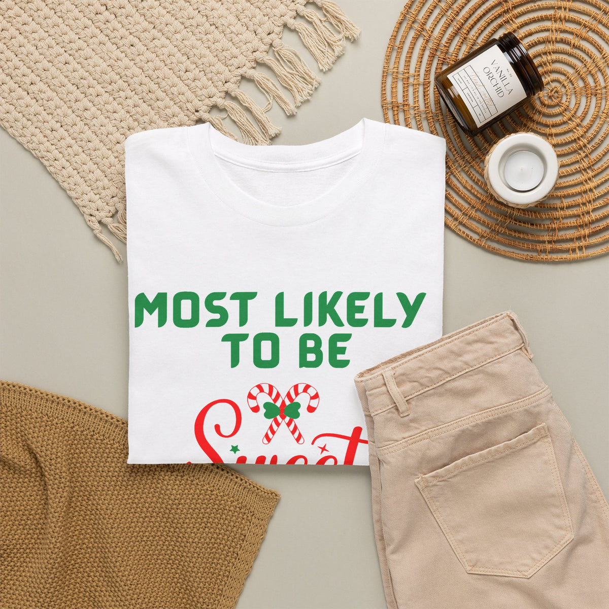 Most Likely to Be Sweet Twisted Christmas Candy Cane T-Shirt