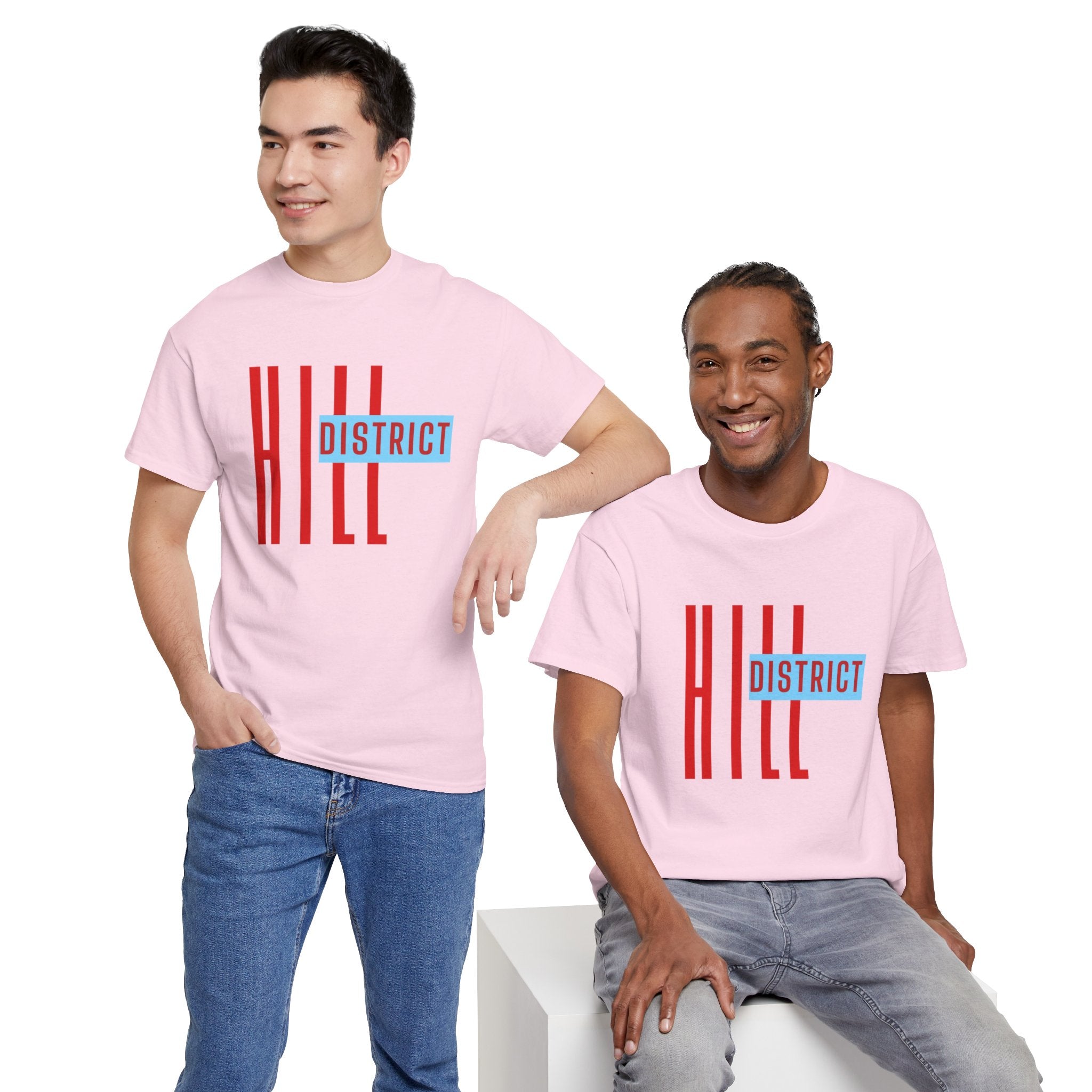 Hill District T-Shirt — Retro Red & Blue 'DISTRICT' Graphic Tee