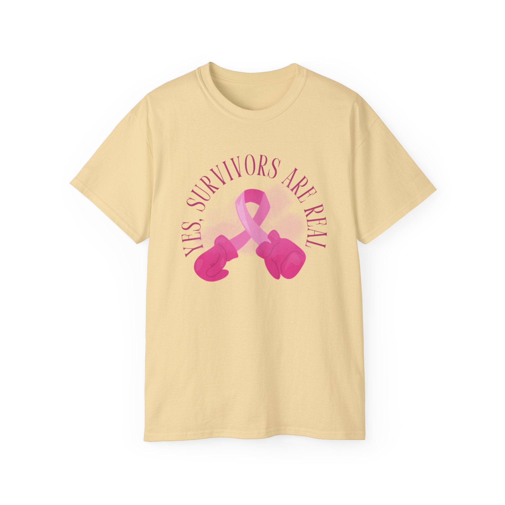 Breast Cancer Survivors Are Real T-Shirt — Pink Ribbon Boxing Gloves Tee