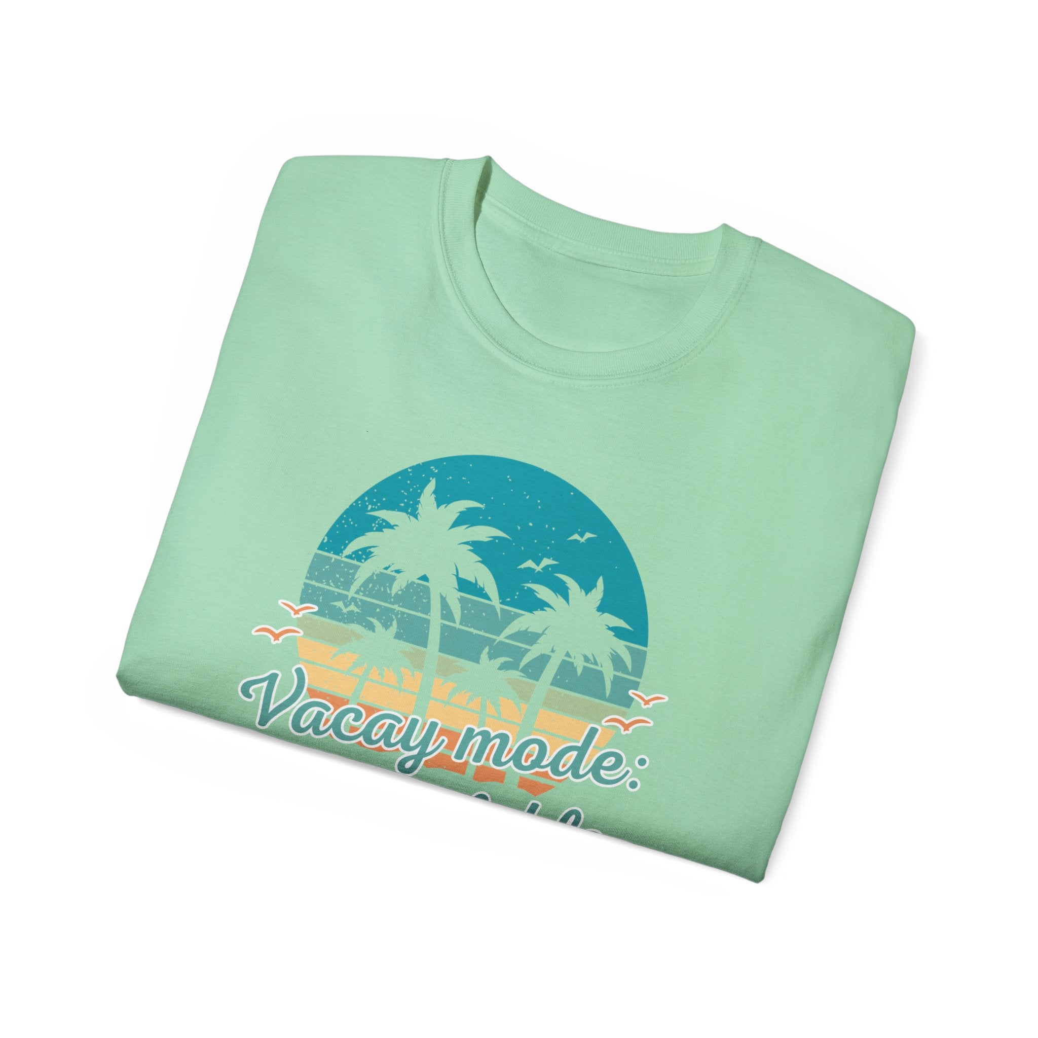 Vacation Mode Tee — Retro Palm Beach Sunset Graphic T-Shirt