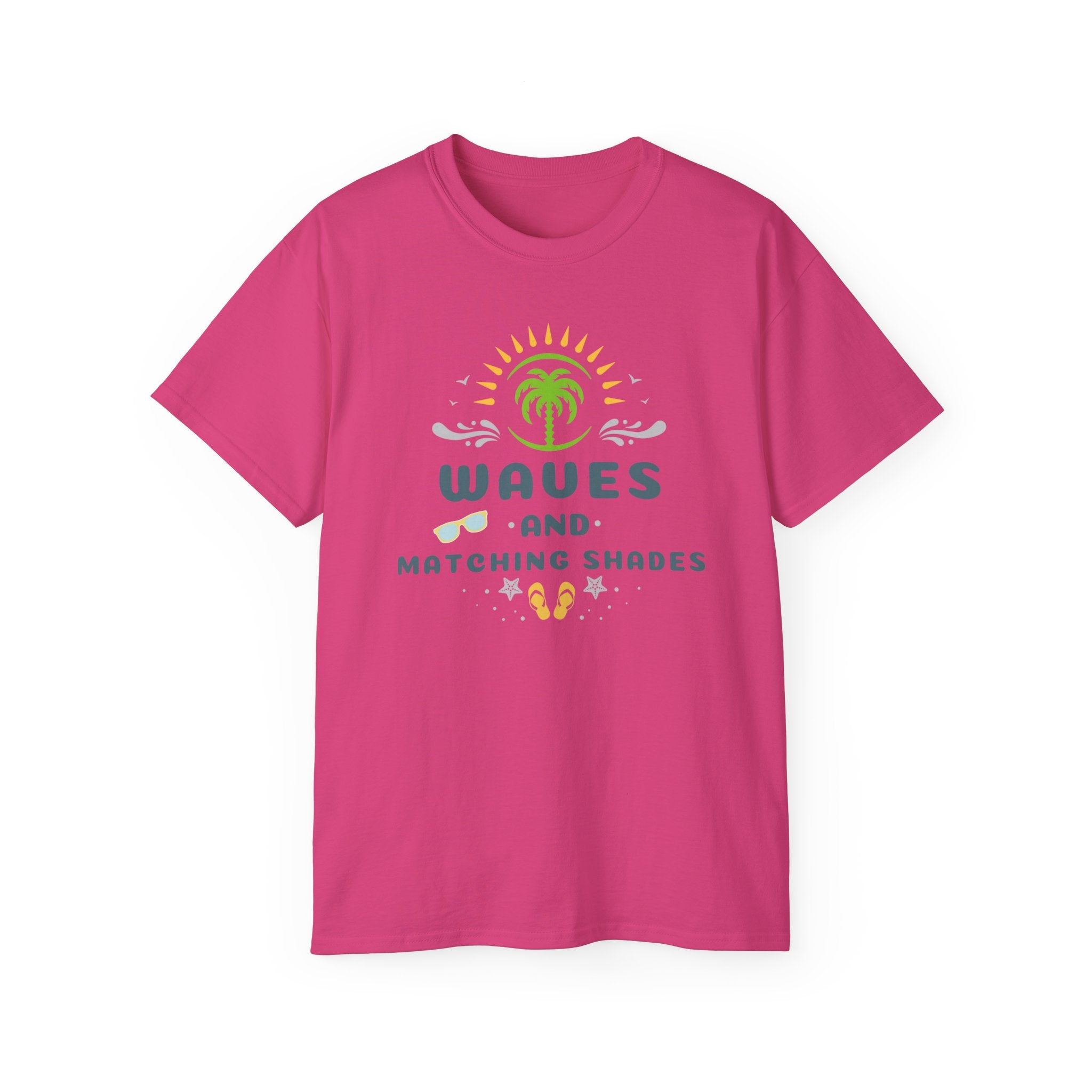 Waves and Matching Shades Tee — Retro Palm Beach Graphic T-Shirt