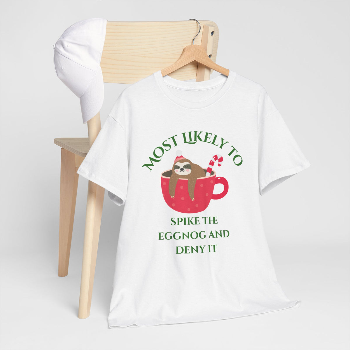 Most Likely to Spike the Eggnog and Deny It Christmas Sloth T-Shirt