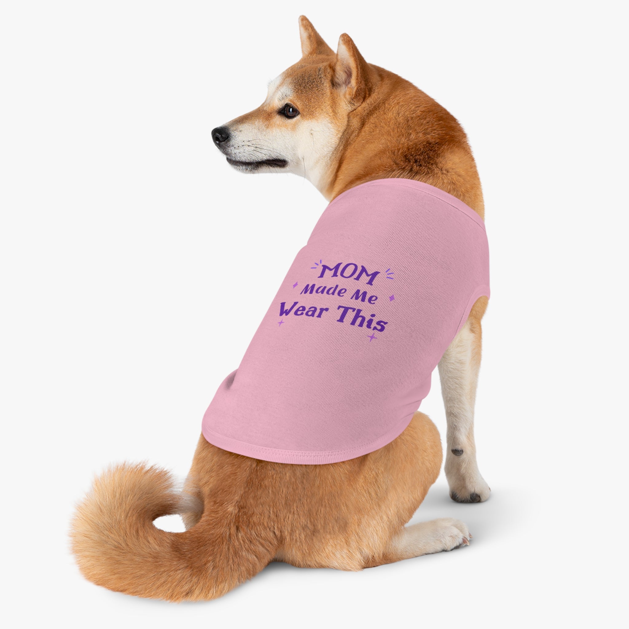 Pet Tank — "Mom Made Me Wear This" Cute Purple Graphic Dog Shirt