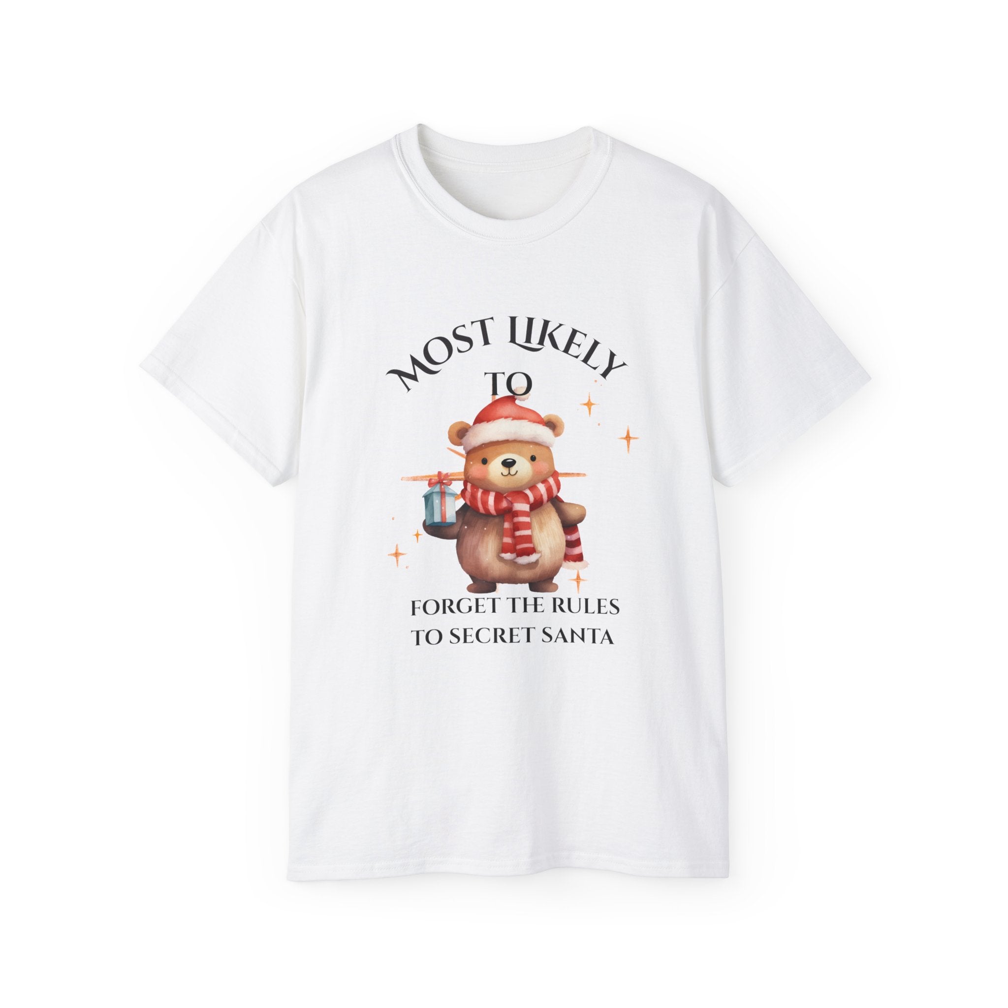 Most Likely To Forget the Rules Secret Santa Tee, Cute Holiday T-Shirt, Christmas Gift, Unisex Cotton Shirt, Fun Party Wear