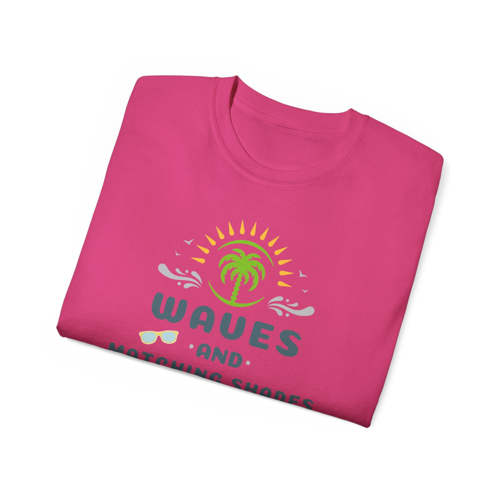 Waves and Matching Shades Tee — Retro Palm Beach Graphic T-Shirt
