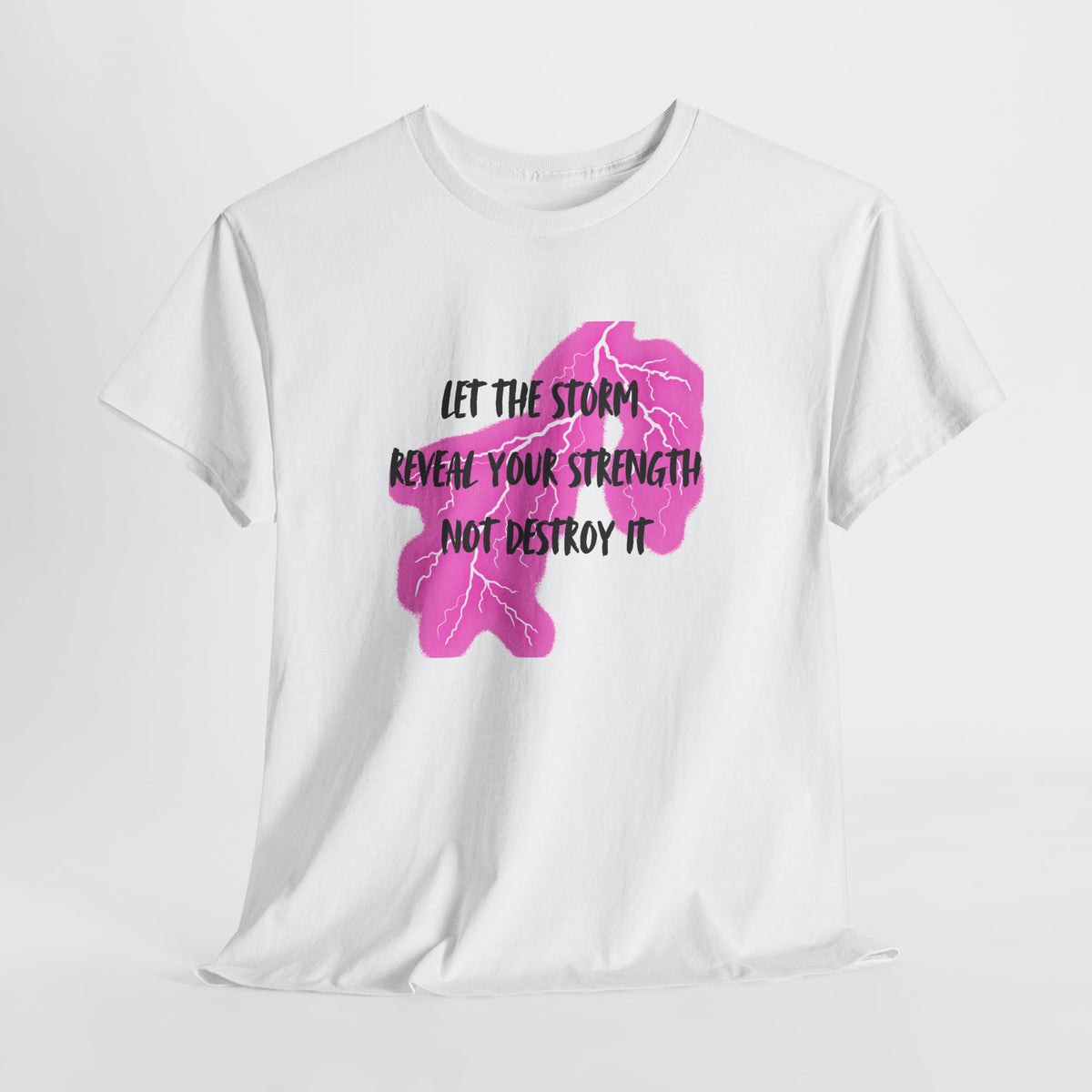 Let the Storm Reveal Your Strength Tee — Inspirational Pink Lightning Graphic T‑Shirt