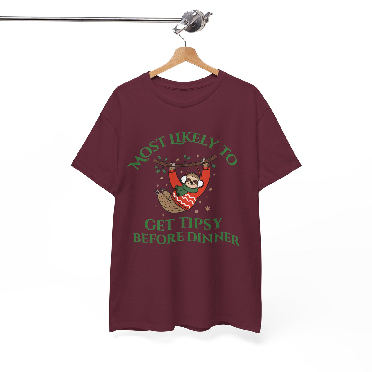 Most Likely to Get Tipsy Before Dinner Christmas Sloth T-Shirt