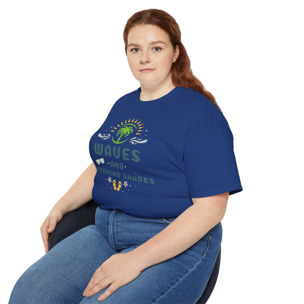 Waves and Matching Shades Tee — Retro Palm Beach Graphic T-Shirt