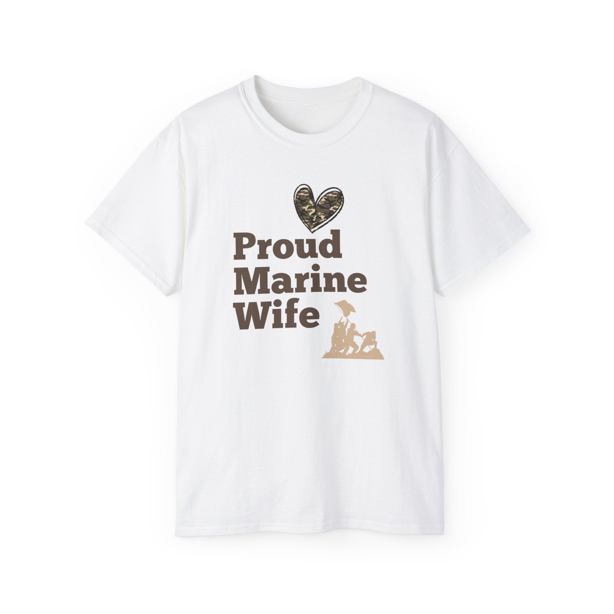 Proud Marine Wife T-Shirt — Camouflage Heart & Marine Family Tee