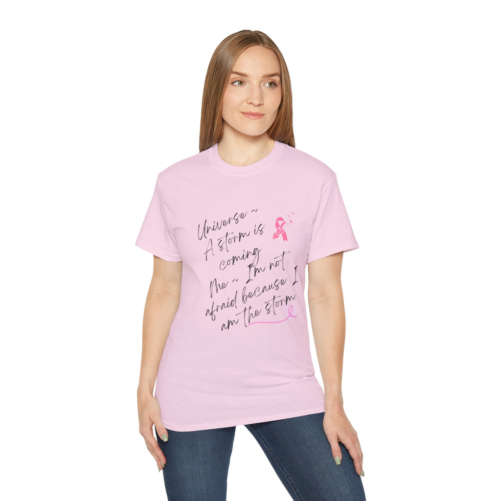 Breast Cancer Awareness Tee – "A Storm is Coming" Inspirational Cotton Shirt