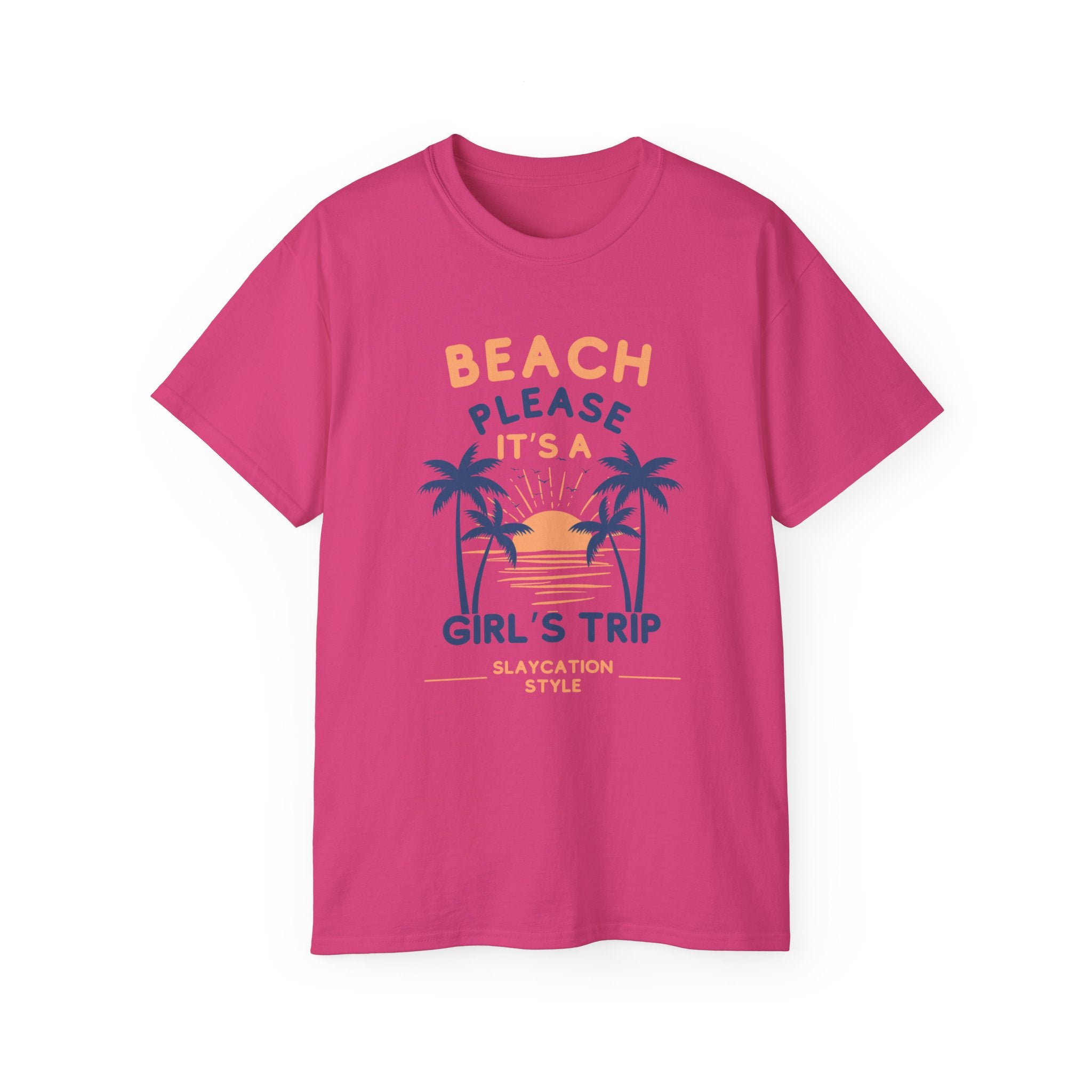 Beach Please It's a Girl's Trip Tee — Tropical Palm Sunset Vacation Shirt