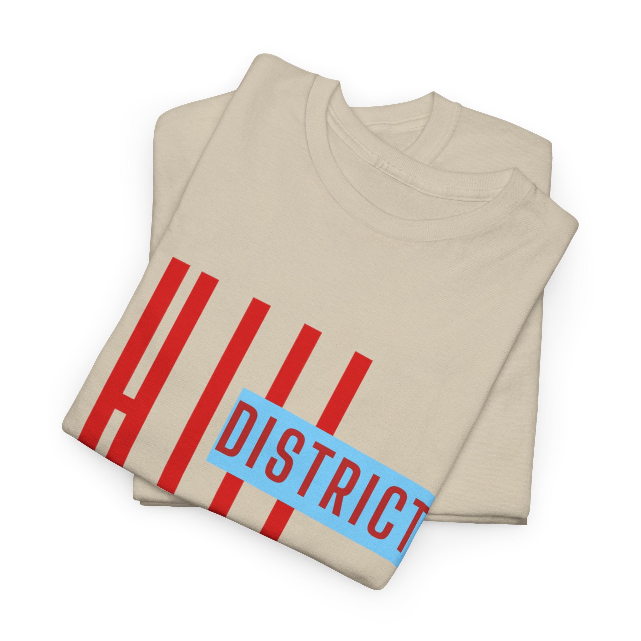 Hill District T-Shirt — Retro Red & Blue 'DISTRICT' Graphic Tee