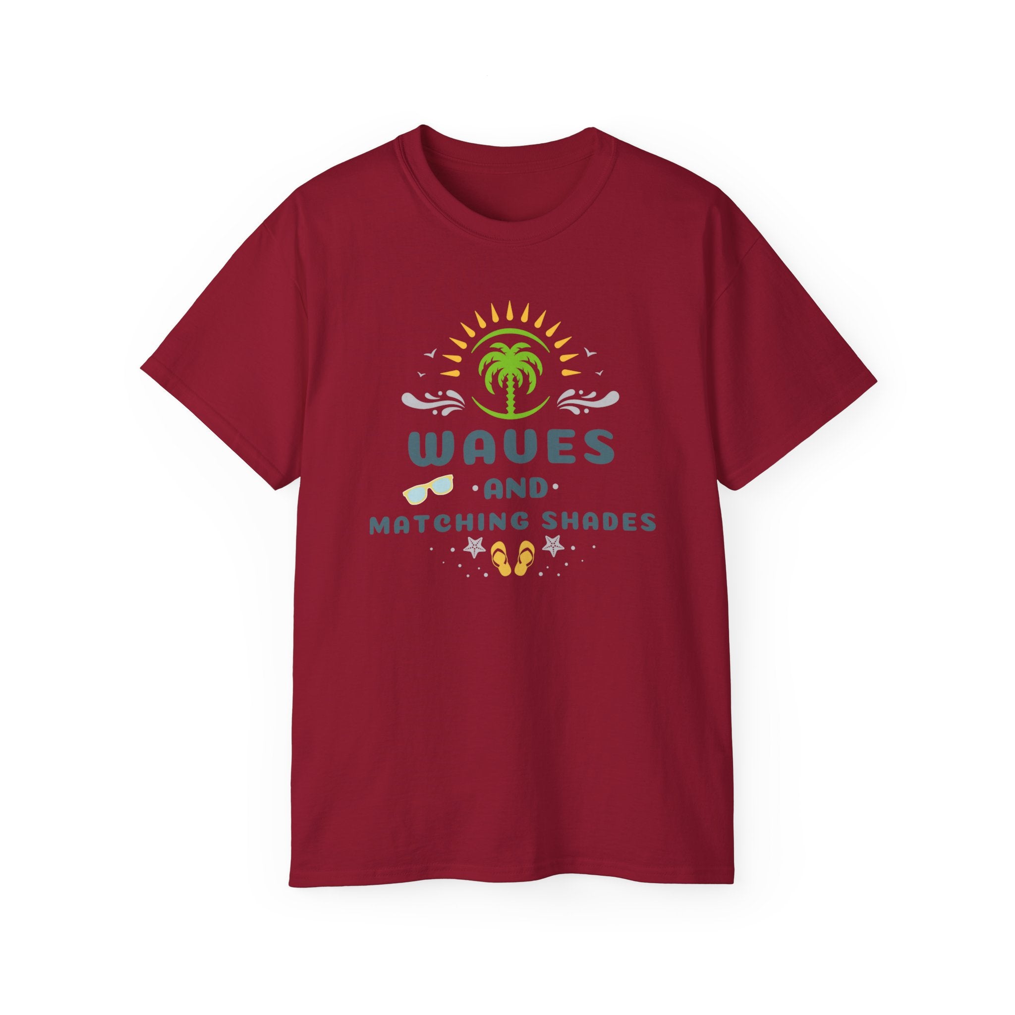 Waves and Matching Shades Tee — Retro Palm Beach Graphic T-Shirt