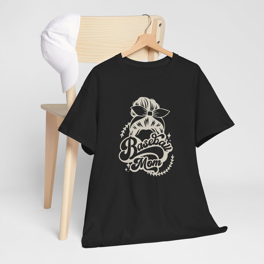 Baseball Mom Tee — Messy Bun Graphic Shirt for Proud Baseball Moms