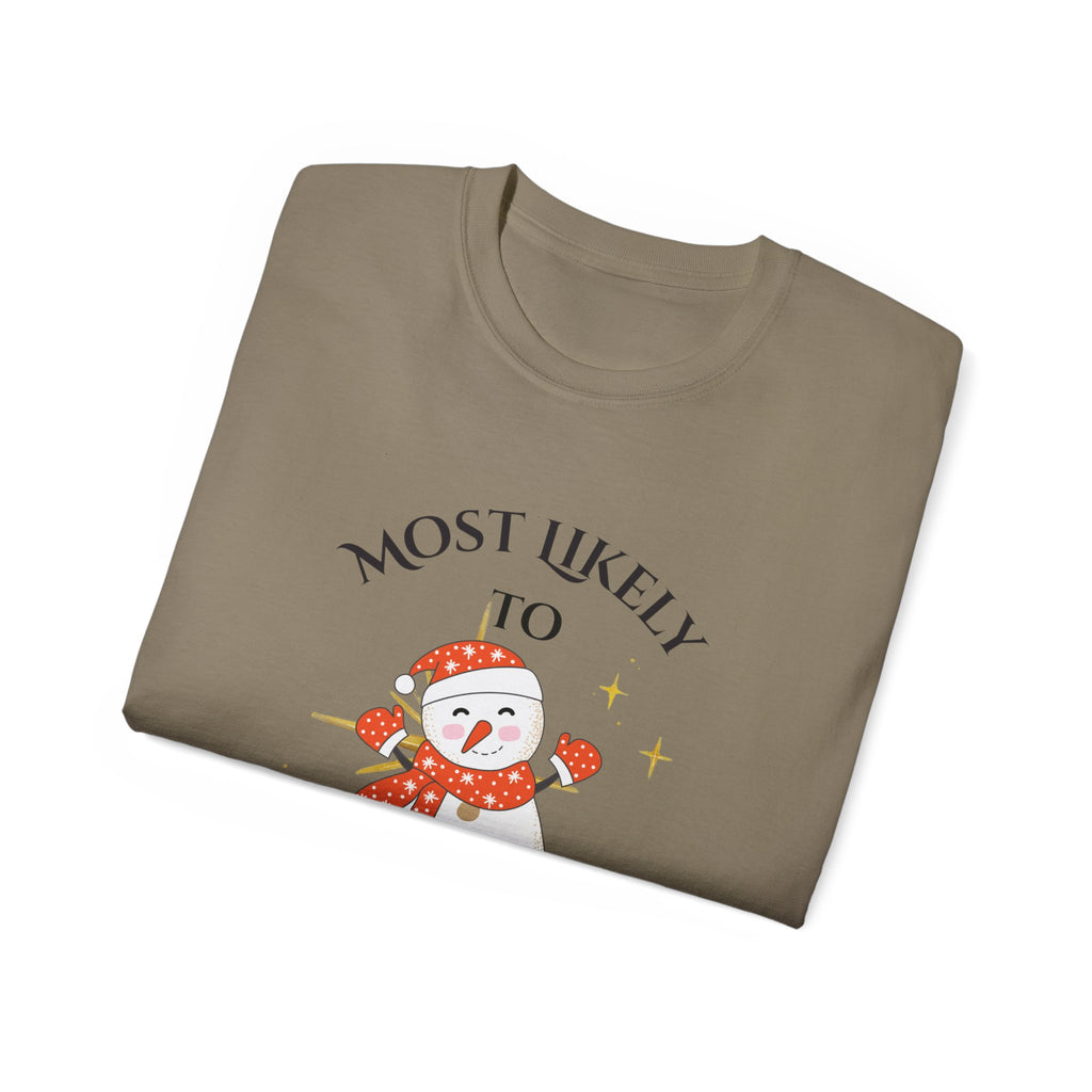 Most Likely to Eat Dessert Before Dinner Tee, Funny Christmas T-Shirt, Holiday Gift, Unisex Cotton Shirt, Snowman Graphic Tee, Festive [...]