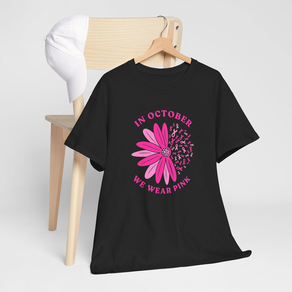 Breast Cancer Awareness Tee — "In October We Wear Pink" Floral Design