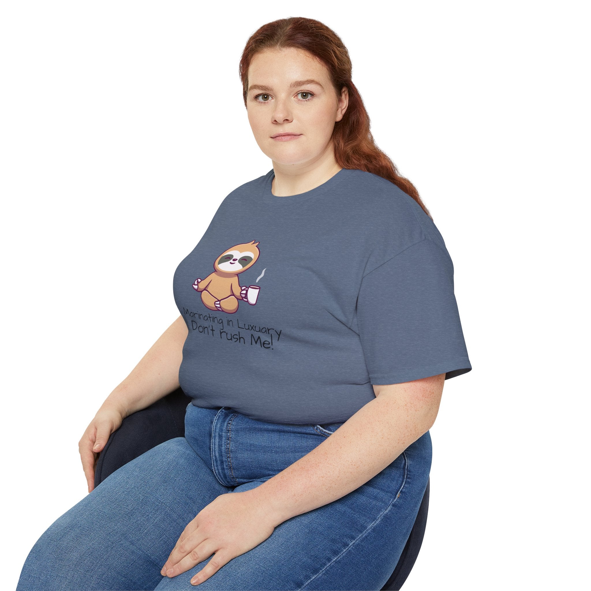 Marinating in Luxury Sloth Tee — "Don't Rush Me" Cute Coffee T-Shirt