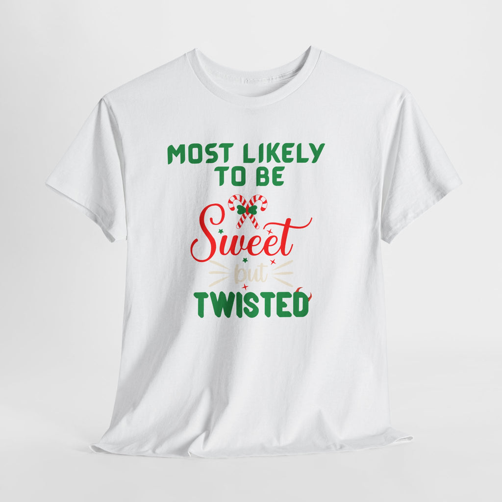 Most Likely to Be Sweet Twisted Christmas Candy Cane T-Shirt