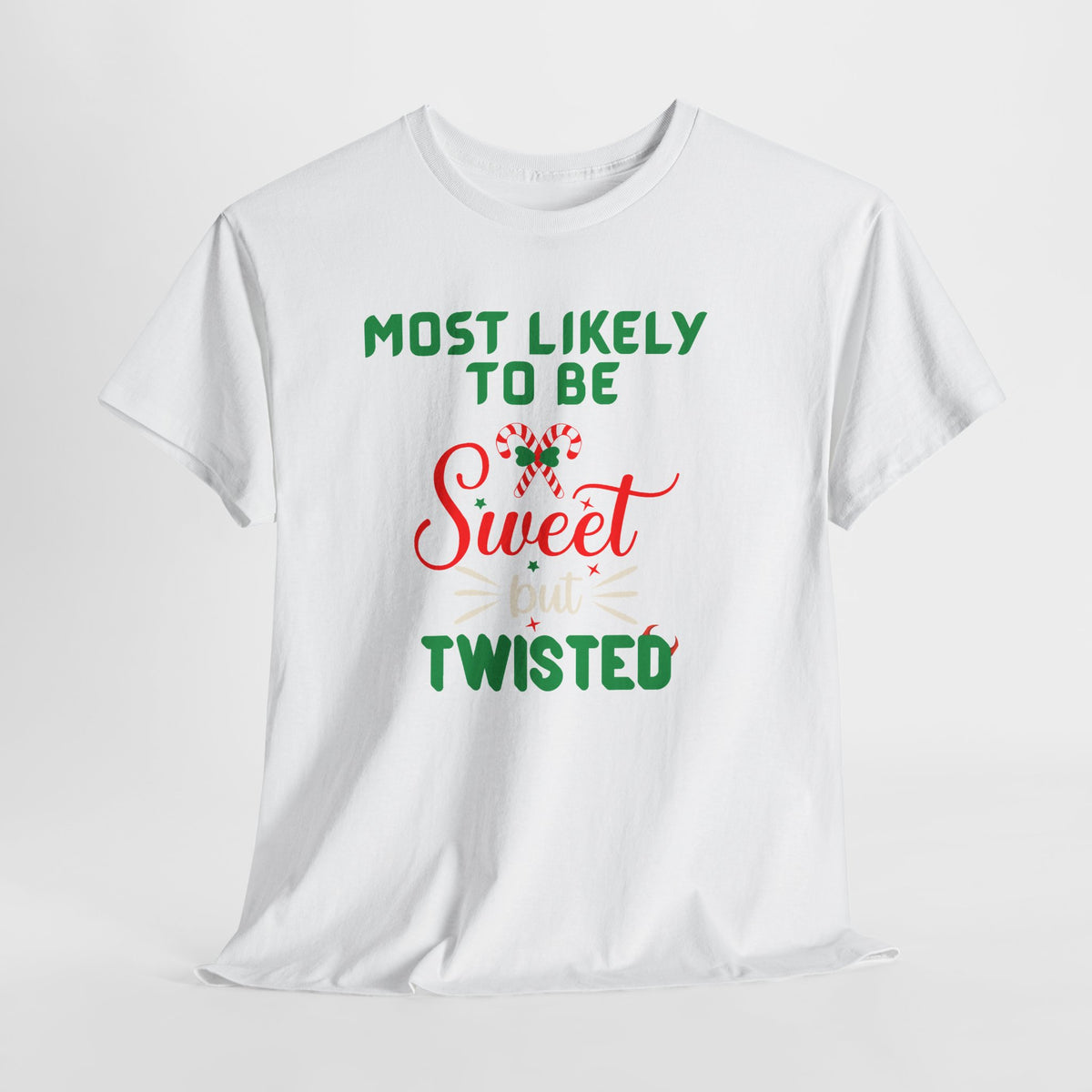 Most Likely to Be Sweet Twisted Christmas Candy Cane T-Shirt